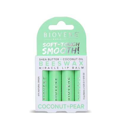 BEESWAX COCONUT+PEAR Extra-Moisturizing Miracle Lip Balm for Dryness, Cracking &amp; Chapping, 4 pack